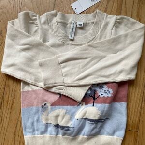 Janie and Jack Beige Sweater with Swan Motif